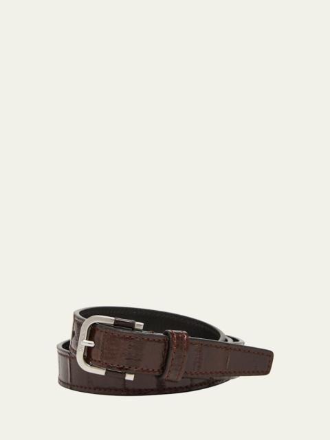 SAINT LAURENT Men's Skinny Belt in Eel Leather