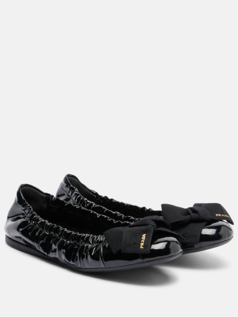 Prada Bow-detail patent leather ballet flats