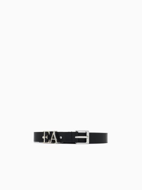 EMPORIO ARMANI SMOOTH LEATHER BELT WITH MOULDED EA BUCKLE