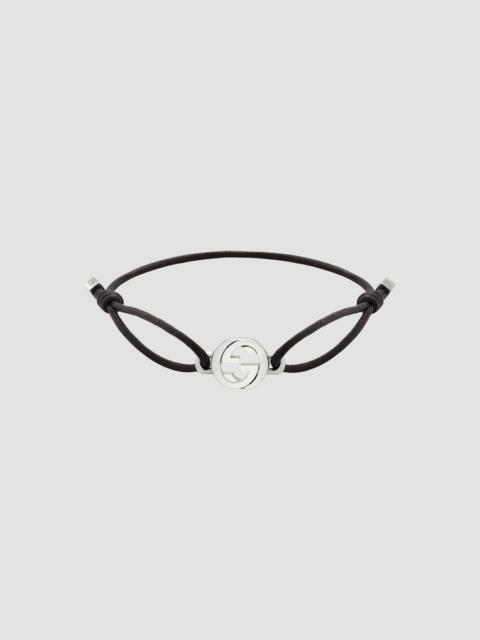 GUCCI Women's Interlocking Sterling Silver & Cord Bracelet - Black Silver