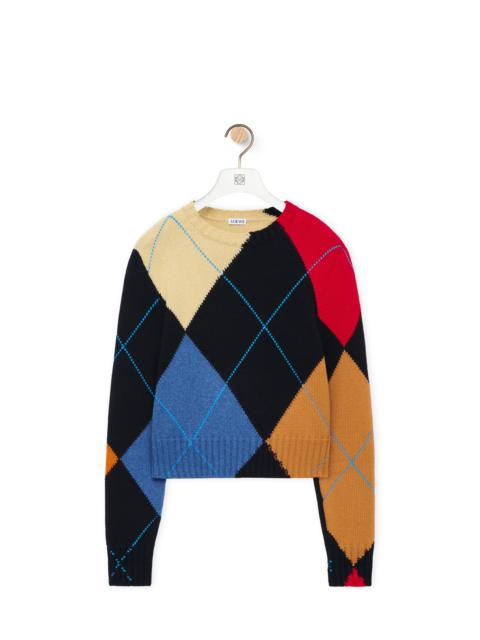 Cropped argyle sweater in cashmere
