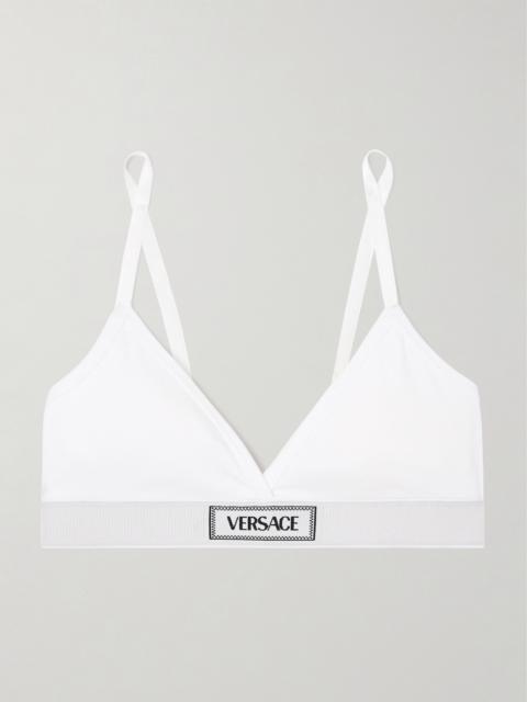 VERSACE Ribbed Stretch-cotton Soft-cup Triangle Bra
