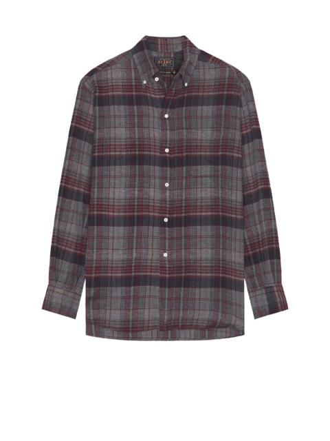 BEAMS PLUS Open Collar Brushed Satin Plaid Shirt
