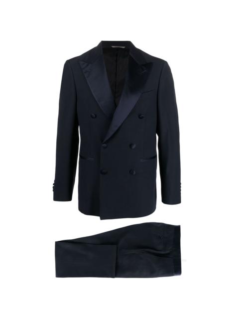satin-trim double-breasted suit
