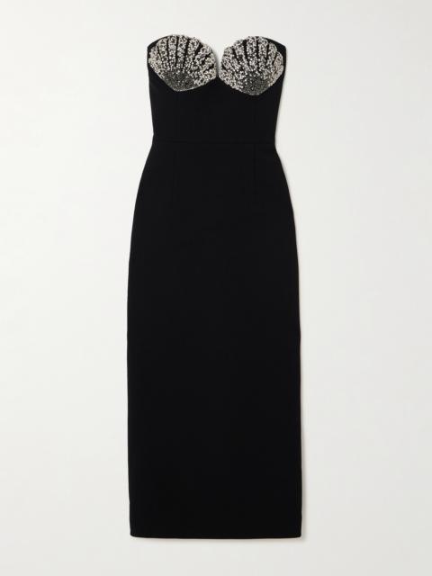 REBECCA VALLANCE Cordelia Strapless Crystal-embellished Crepe Midi Dress