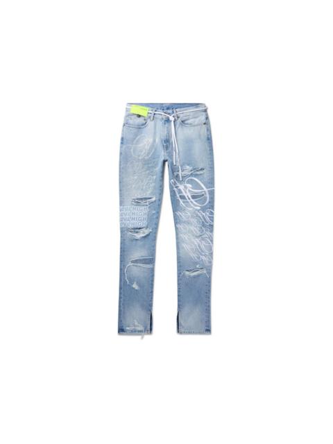 Off-White OFF-WHITE EV BRAVADO Crystal Distressed Denim Jeans Light Blue