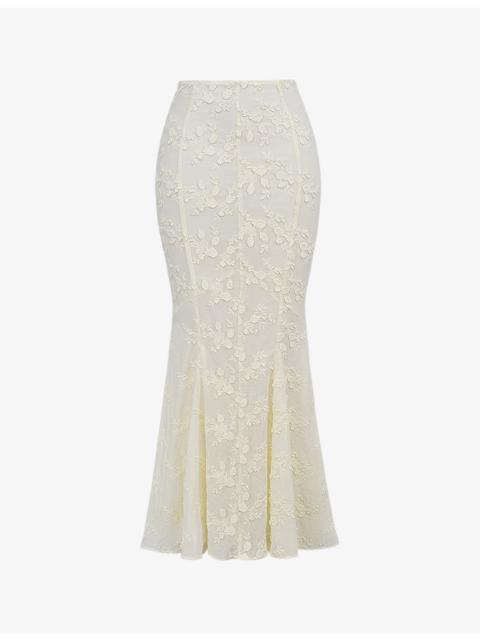 House of CB Veronica embroidered godet cotton maxi skirt