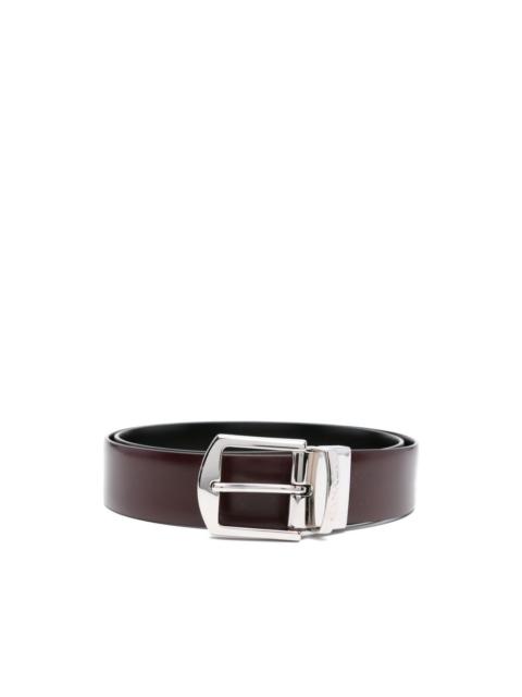 Canali leather silver-buckle belt