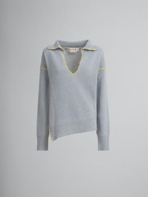 GREY WOOL-CASHMERE JUMPER WITH OVERSIZED COLLAR