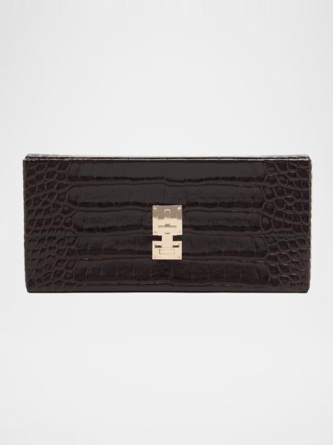 TOM FORD T-Latch Glossed Croc-Effect Leather Clutch Bag