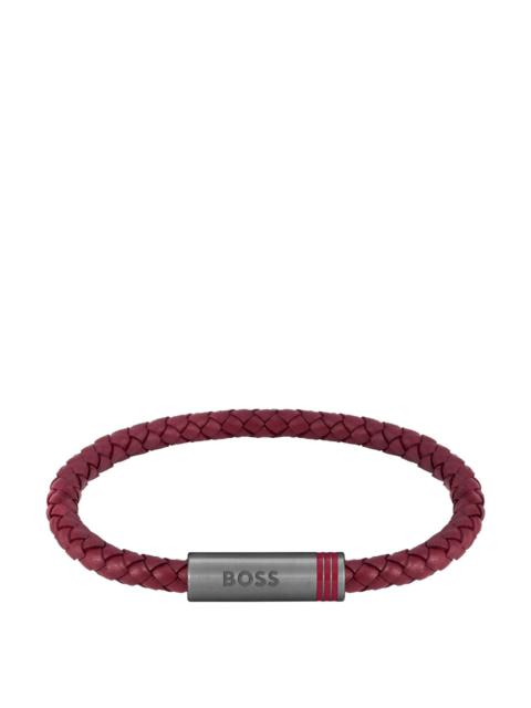 BOSS RED BRAIDED-LEATHER CUFF WITH MAGNETIC LOGO CLOSURE