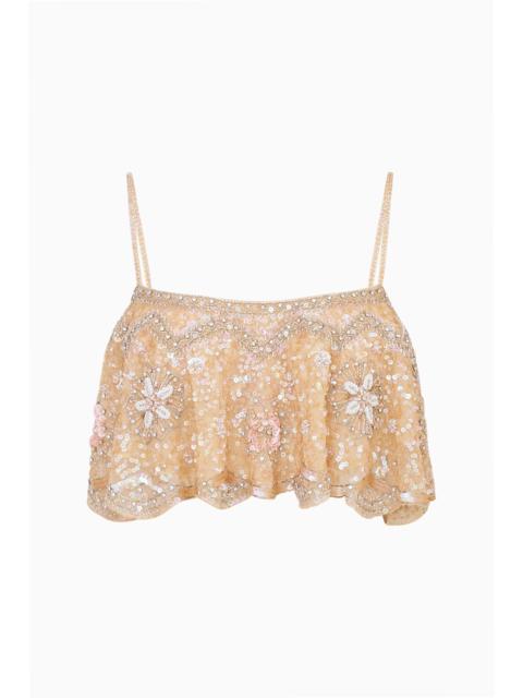 LoveShackFancy Sorwyn Beaded Sequin Crop Top