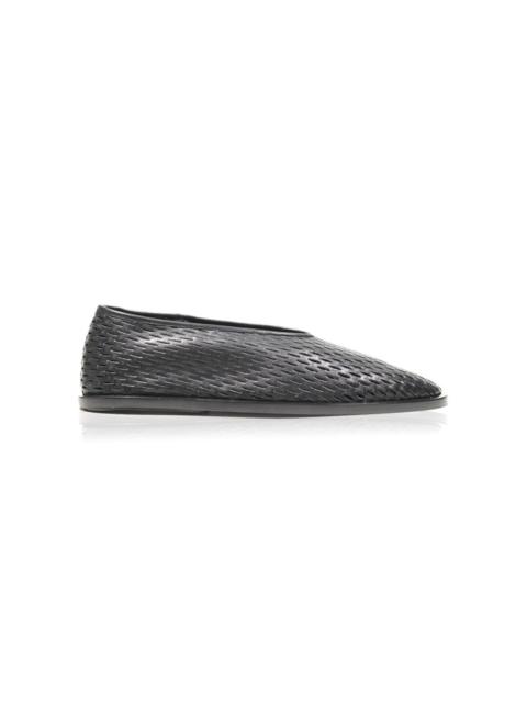 Square Perorated Leather Slipper Flats black