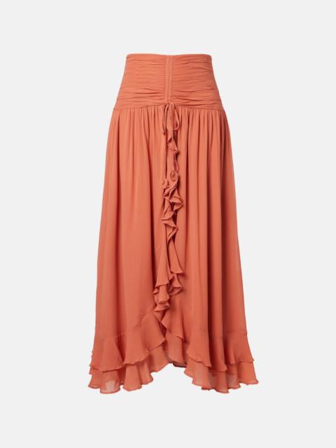 Poupette St Barth Neree ruched ruffled midi skirt