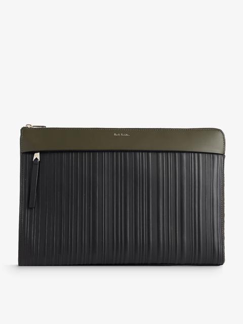 Foiled-branding striped leather briefcase
