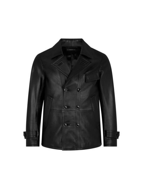 GRAIN LEATHER PEACOAT