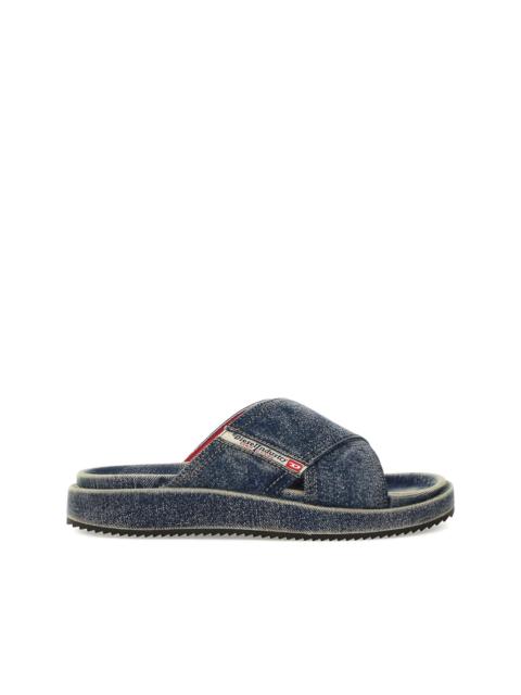 Diesel denim cross-strap slides