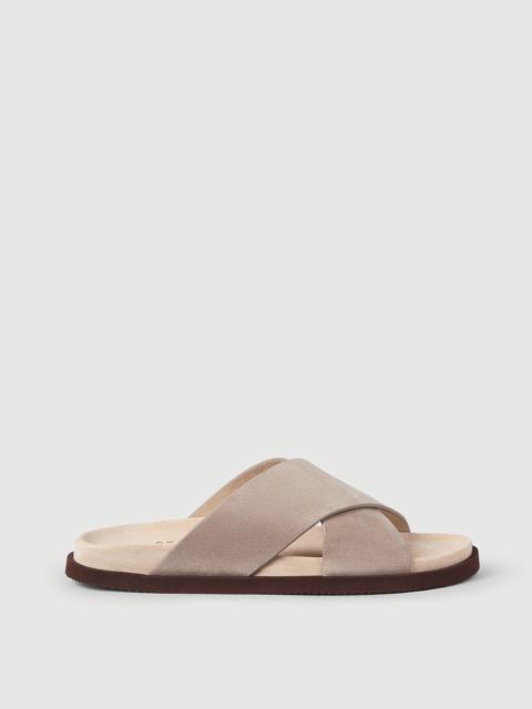 Brunello Cucinelli Suede crossover slides