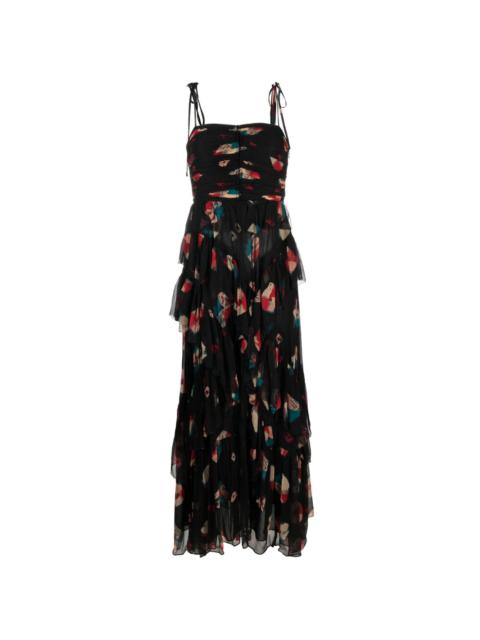 Aveline printed ruffled silk dress