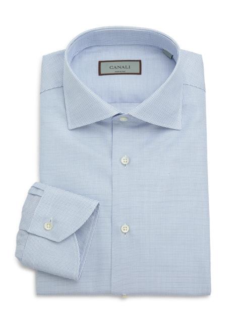 Canali Men's Micro Check Dress Shirt - Blue