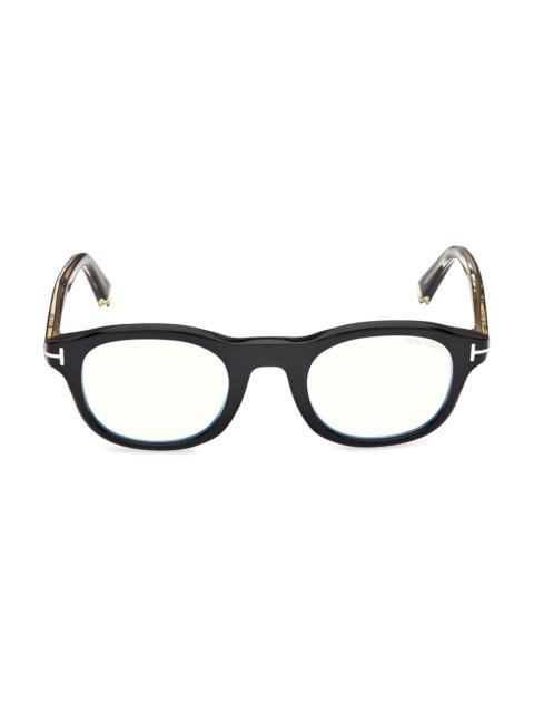 TOM FORD Men's 47MM Blue Block Round Eyeglasses - Black