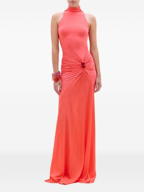 silvia tcherassi rowan gathered satin maxi dress Silvia Tcherassi Rowan Gathered Satin Plunging Halter Maxi Dress