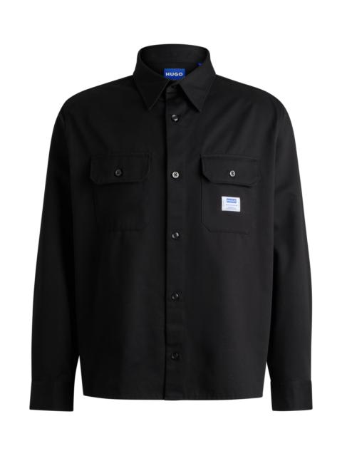 HUGO COTTON-TWILL SHIRT WITH LOGO LABEL