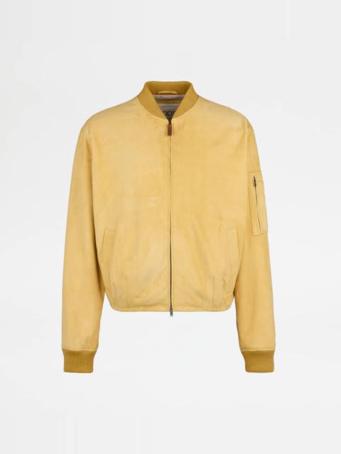 Tod's BOMBER JACKET IN PASHMY SUEDE - YELLOW
