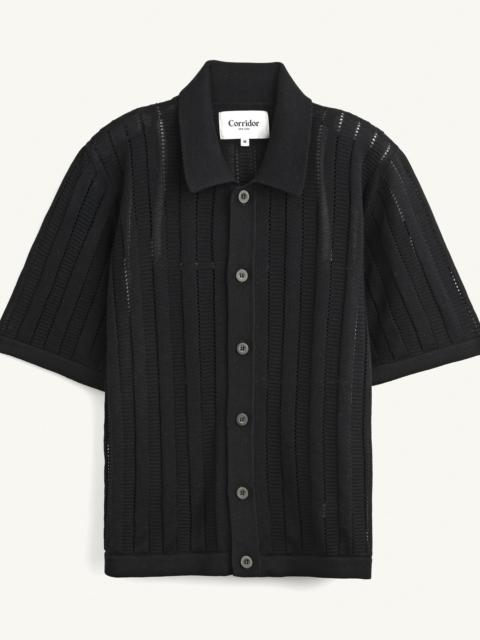 Corridor POINTELLE STRIPE BUTTONDOWN - BLACK
