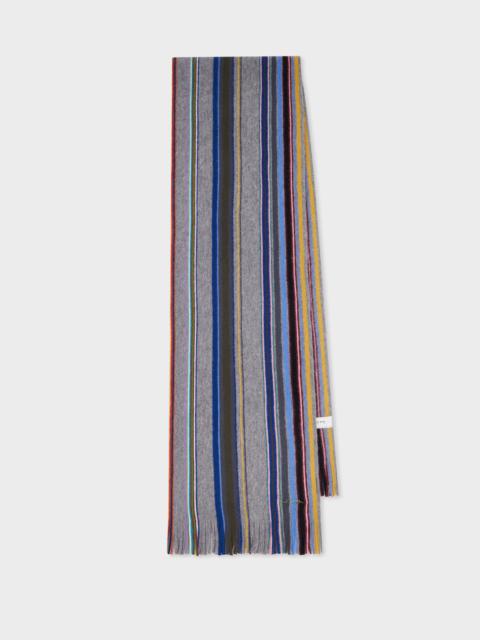 Paul Smith Grey Merino Wool Multistripe Scarf