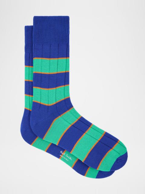 Paul Smith Men's Kennedy Contrast-Stripe Crew Socks