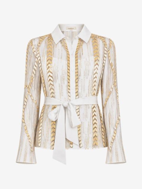 Temperley London Viola bead-embellished belted shirt