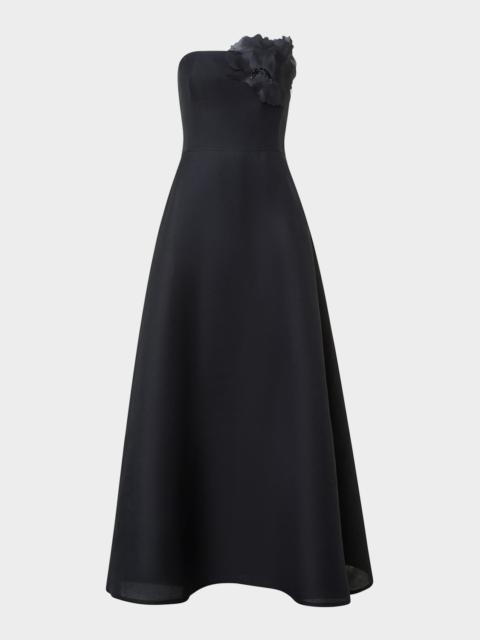 AKRIS Flower Corsage Strapless Organza Gown