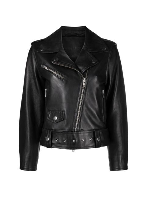 zip-up leather jacket