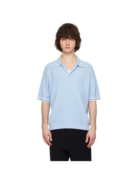 SOLID HOMME Blue Collared Short-Sleeve Terry Knit Polo