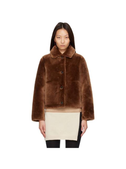 Yves Salomon Brown Shearling Merino Short Jacket