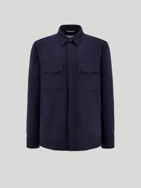 Canali NAVY BLUE WOOL FLANNEL RELAXED-FIT OVERSHIRT