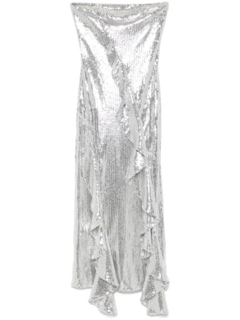 ROTATE ruffled-trim sequinned maxi dress