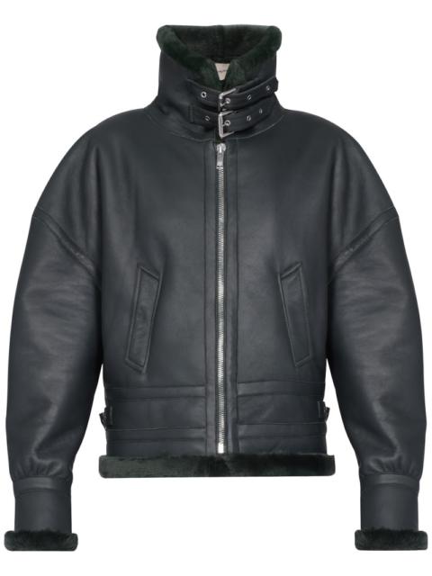 Leather biker jacket w/ buckle straps