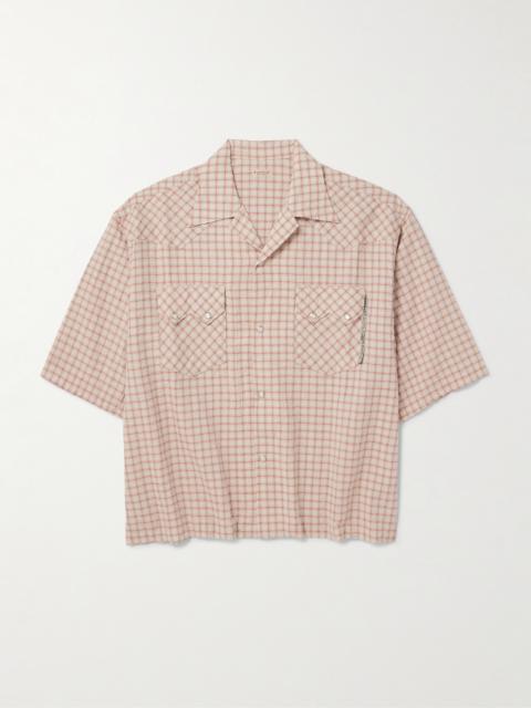 Kapital Camp-Collar Logo-Appliquéd Checked Cotton and Linen-Blend Seersucker Western Shirt