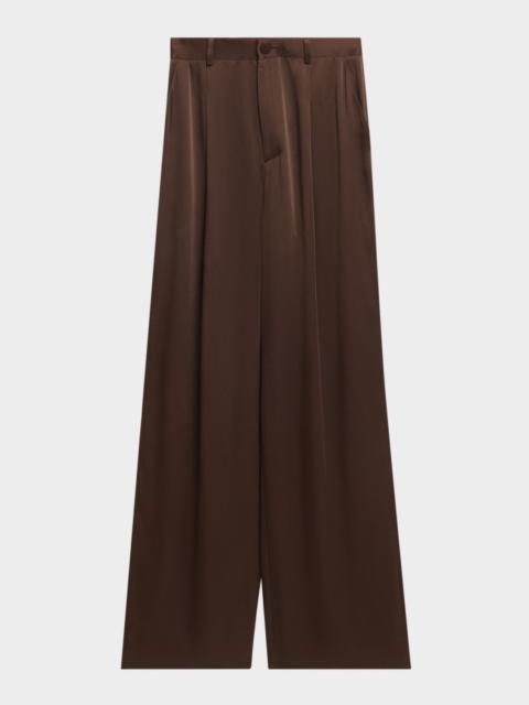 LAPOINTE Satin Relaxed-Leg Pleated Trousers