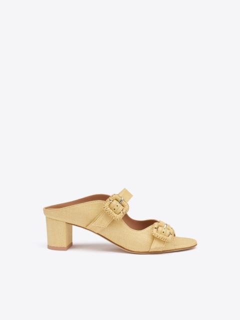 MALONE SOULIERS Kimmy 45 Beige Raffia Block Heel Sandals