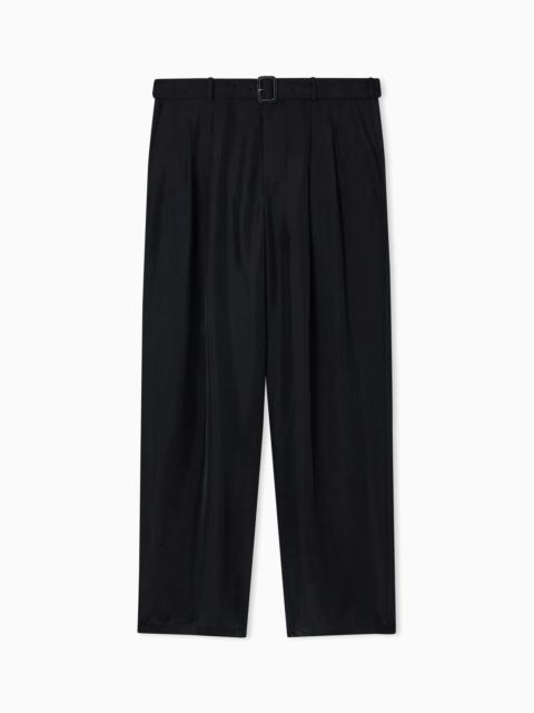 EMPORIO ARMANI PURE WASHED SILK HABUTAI BELTED TROUSERS