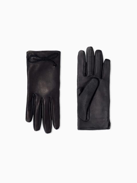 EMPORIO ARMANI GLOVES IN NAPPA LEATHER WITH EMBROIDERED BOW AND SILK LINING
