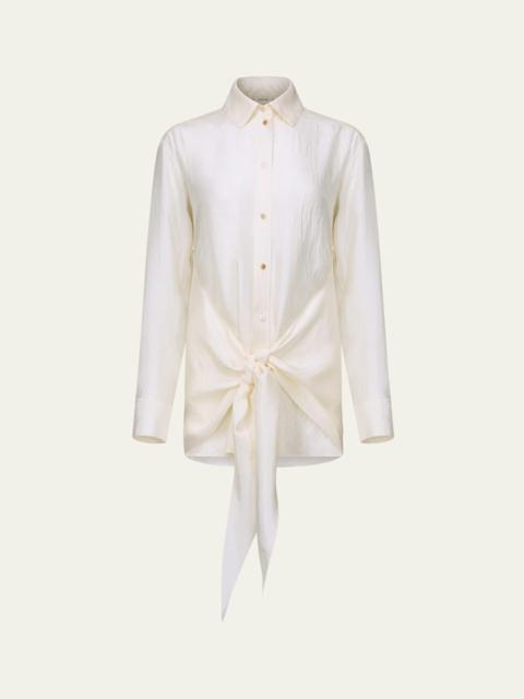 OSSOU Arroya Tie-Front Crinkled Satin Shirt