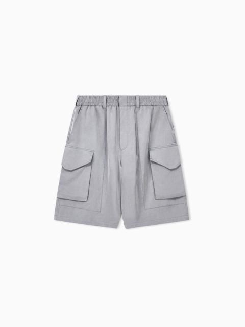 GIORGIO ARMANI BERMUDA OVERSIZED SHORTS IN WASHED LYOCELL POPLIN
