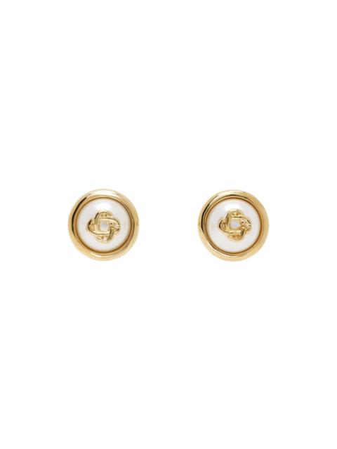 Gold Pearl Logo Stud Earrings