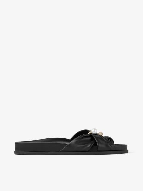 JIMMY CHOO Rafi Flat Black Soft Glove Leather Flat Sandals
