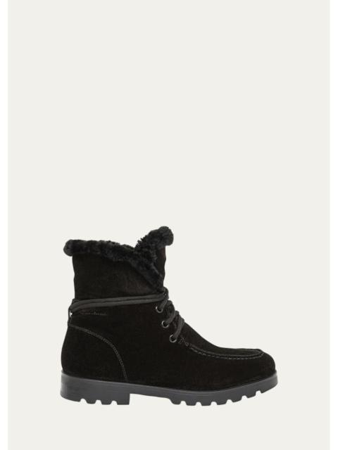 Santoni Shearling-Lined Suede Lace-Up Boots