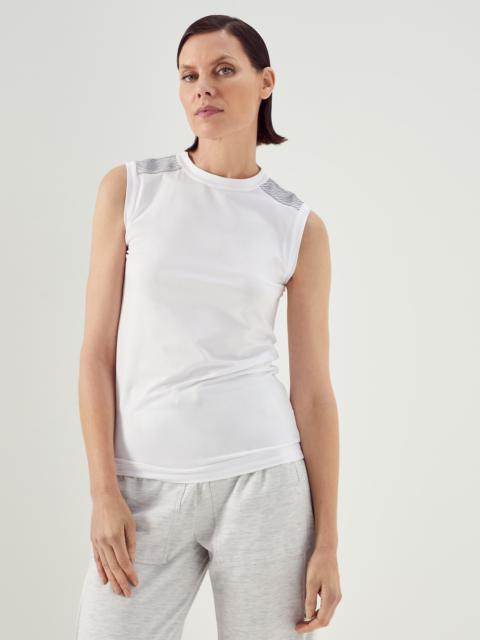 Stretch cotton jersey T-shirt with shiny shoulders